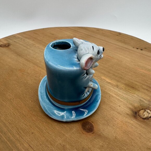 Vintage Mouse in Blue Hat Toothpick Holder Stamped on bottom Japan blue gray - Picture 4 of 12